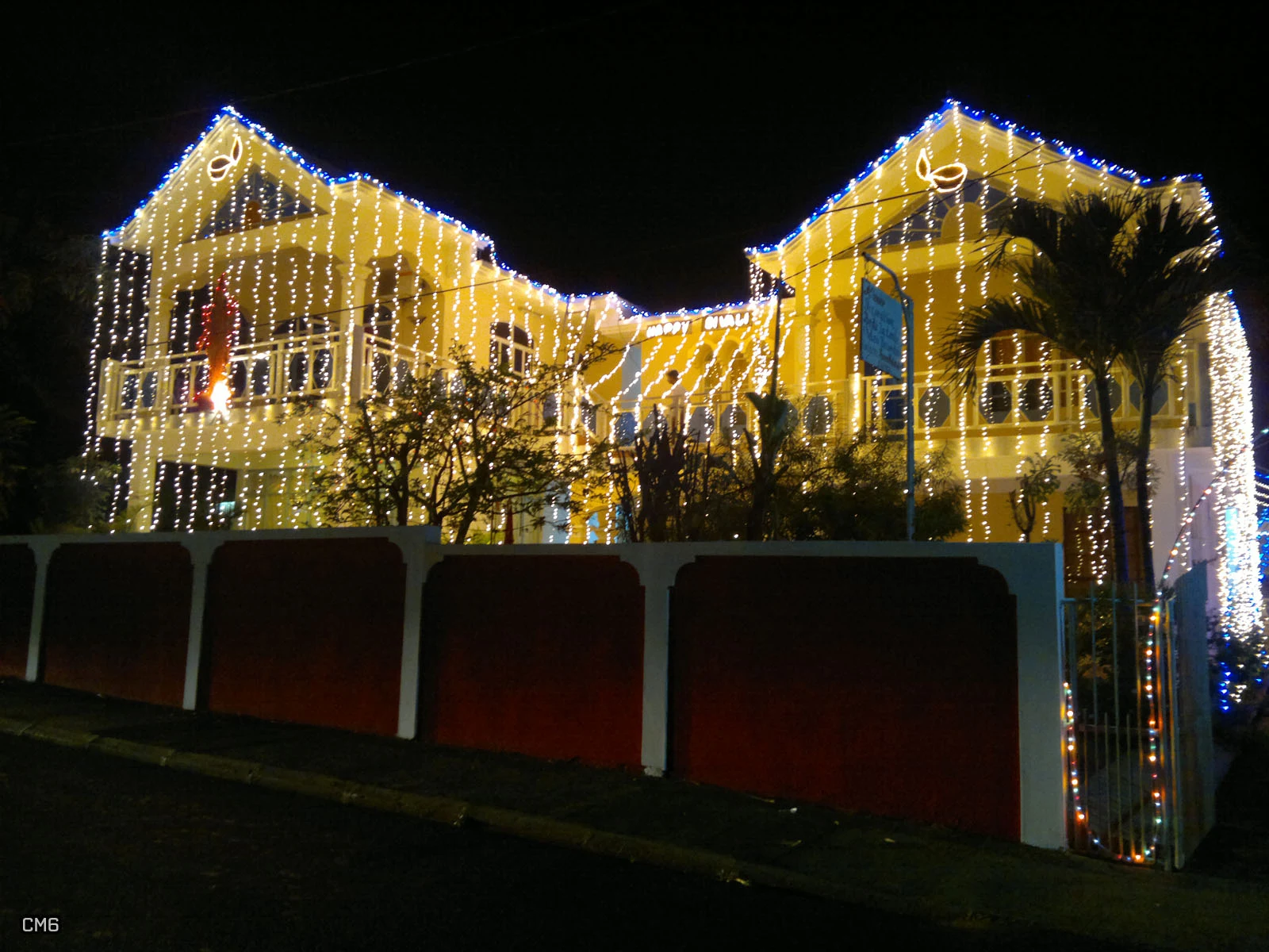 Divali lights decorating a house in Mauritius, photographed in 2010
