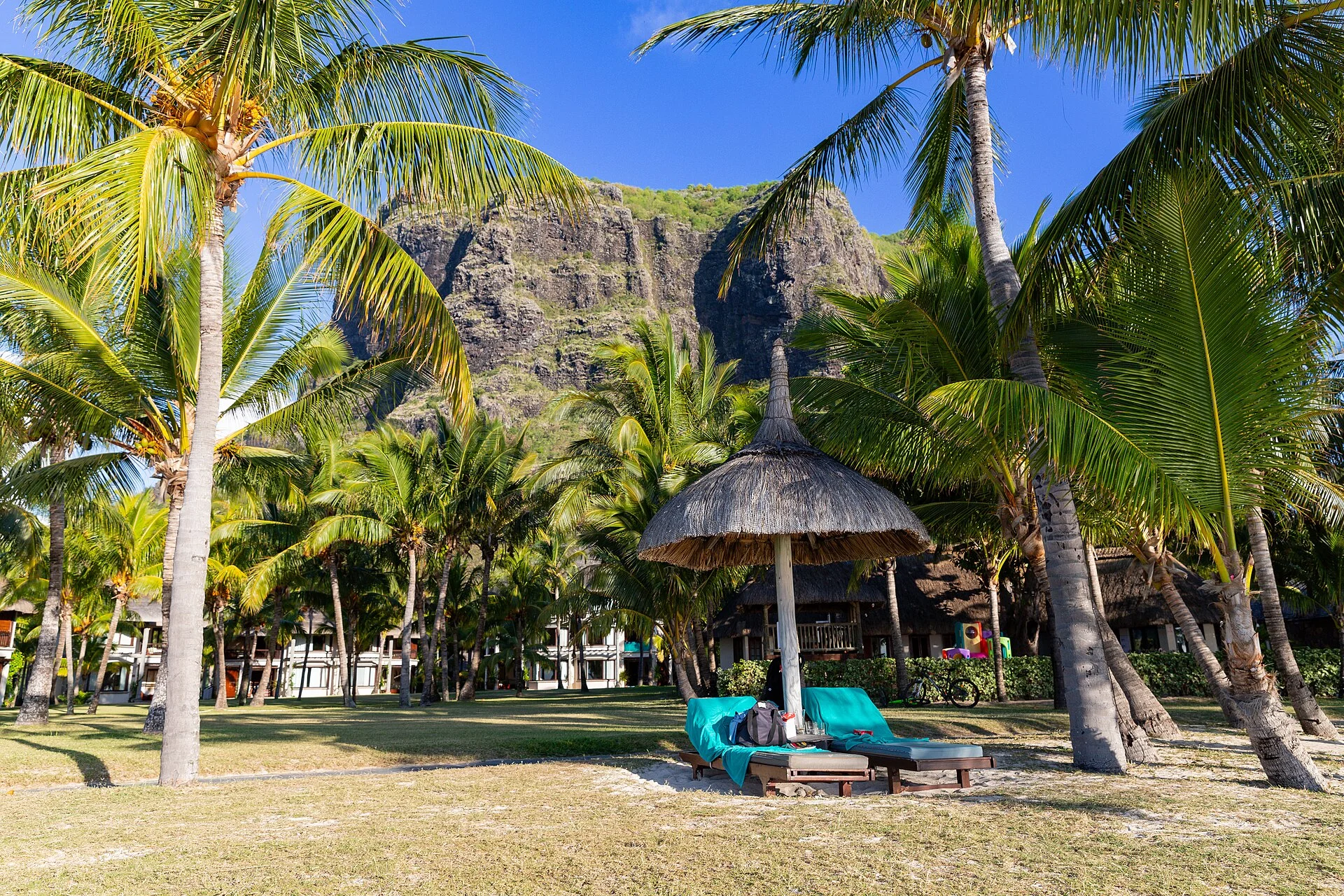 The beach and mountain at Le Morne