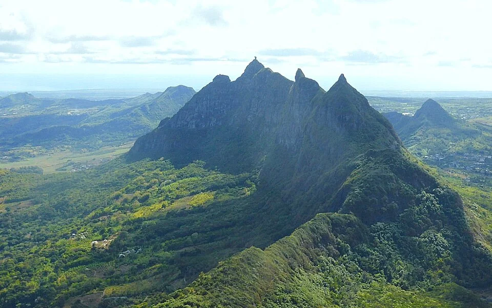 The distinctive summit rock of Pieter Both mountain