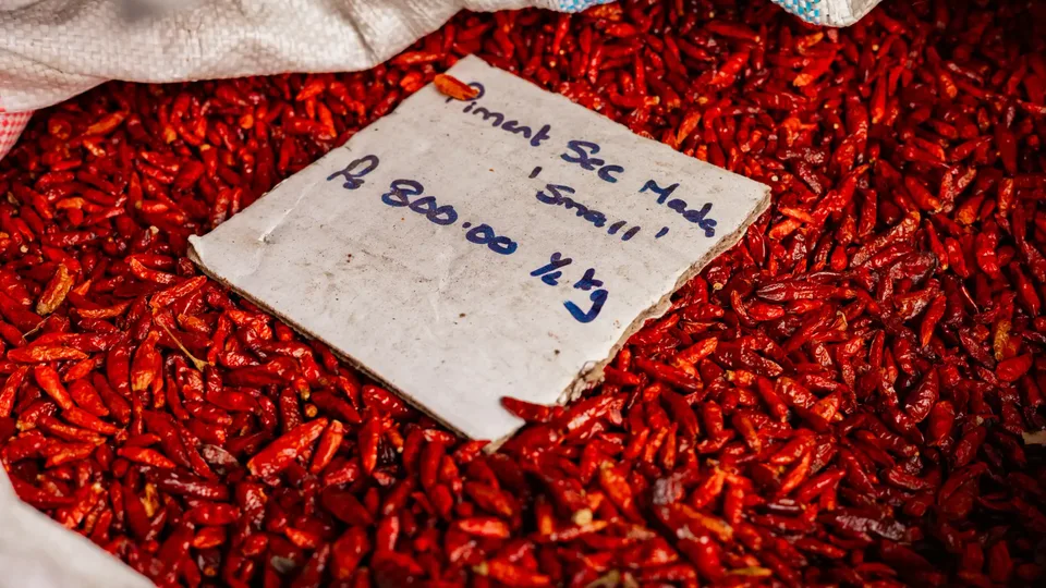 Chiles rojos secos en el mercado de Port Louis