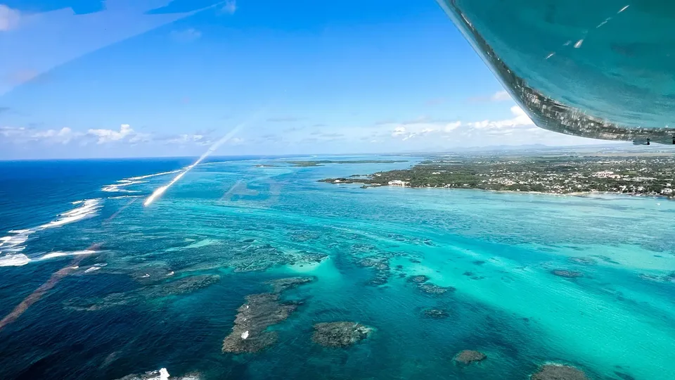 Mauritius lagoon seen from a seaplane